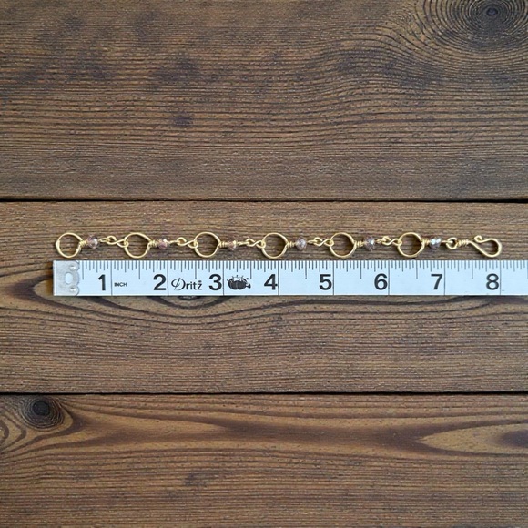 Hand Crafted Brass Wire Wrapped Link Bracelet With Glass Beads Size 7 - Picture 11 of 11